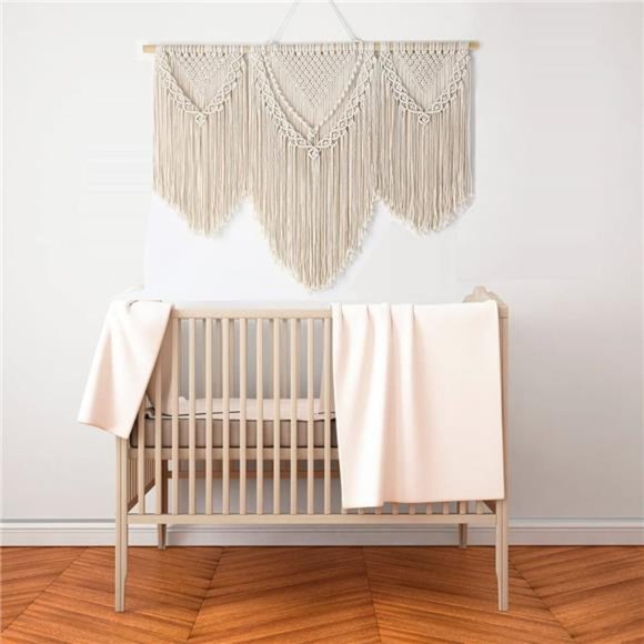 Large Macrame Wall Hanging Boho Woven Art Wide Macrame Wall Decor, 43"x32" - Picture 6 of 6